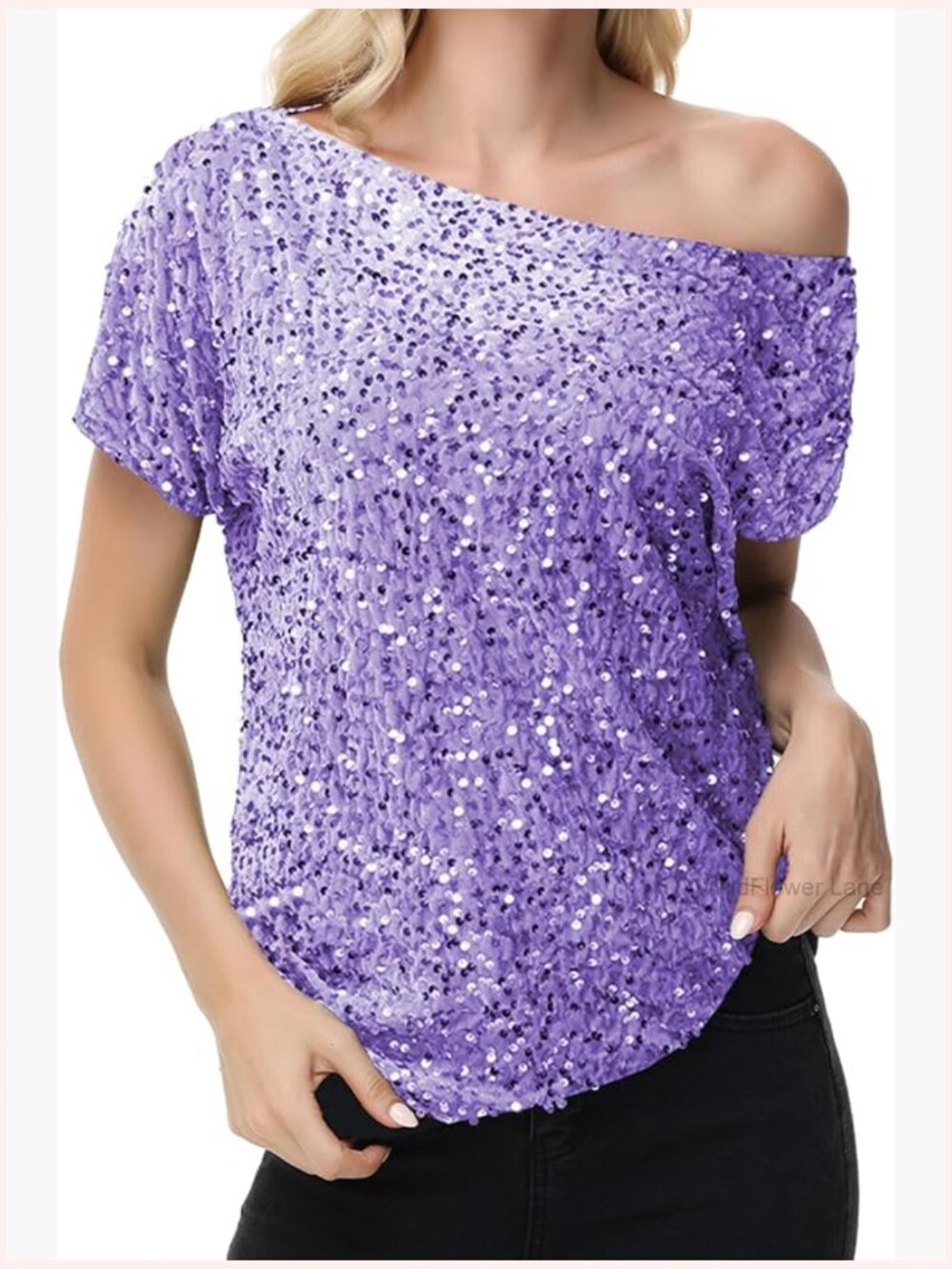 Sequin One Shoulder Short Sleeve Tunic Party Club Sparkle Top
